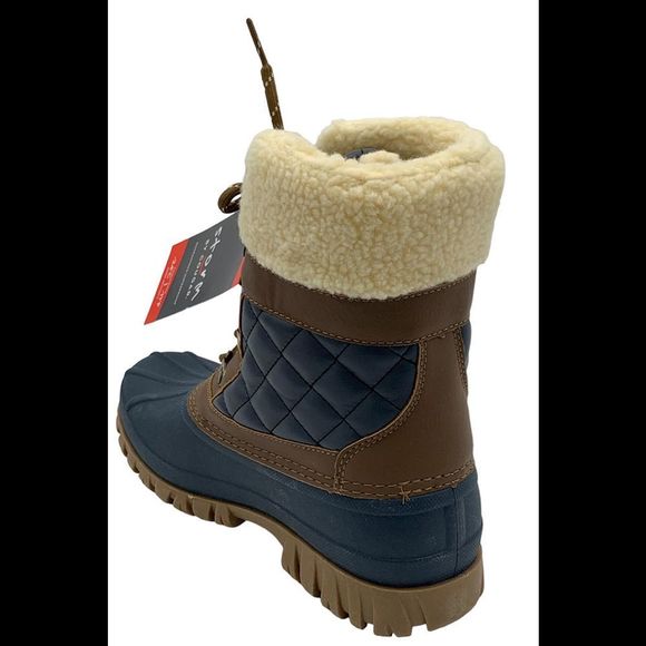 Cougar Waterproof Lace Up Winter Boots Carlisle Navy Dark Tan - Wide - Picture 3 of 3